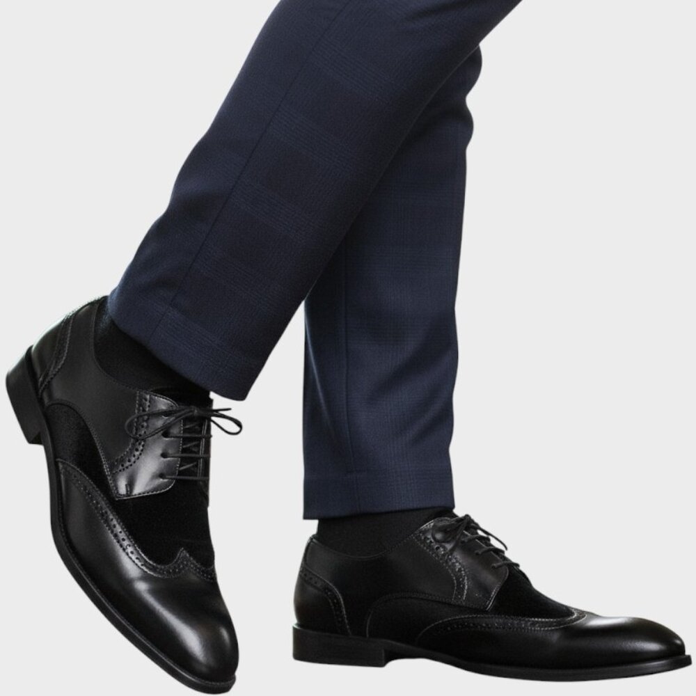 Golaiman Mens 11 Black Wingtip Brogue Oxford Dress Shoes G1406 Business Formal